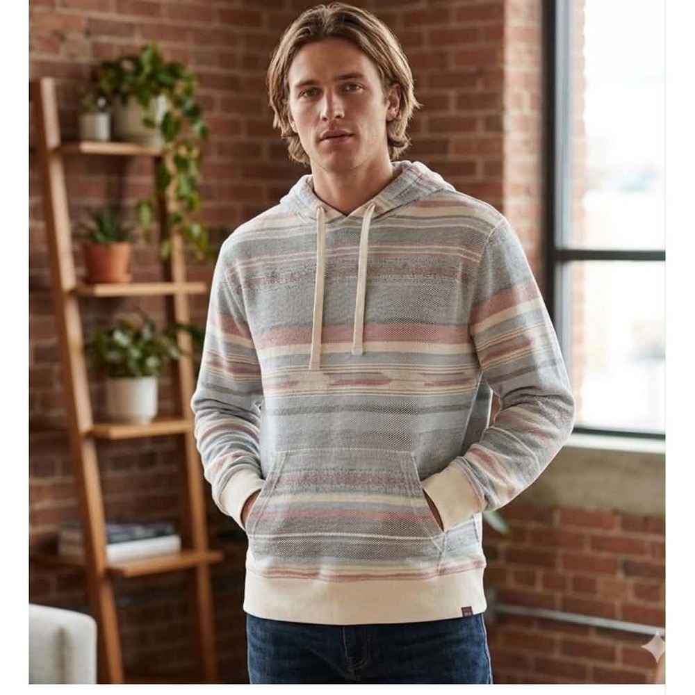 Faherty Byron Bay Hoodie Mens Large Blue Aztec Organic Cotton Sweatshirt